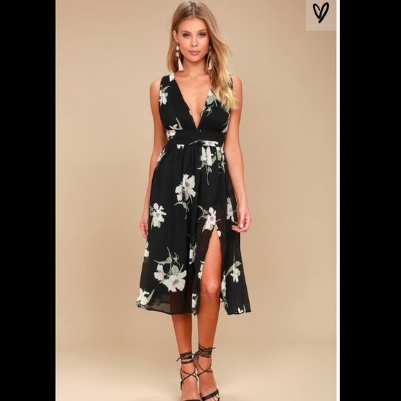 Lulus Dresses & Skirts - Queen of Hearts Black Floral Midi Dress Lulus